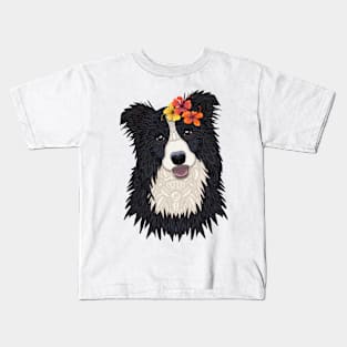 Tropical Border Collie Girl Kids T-Shirt